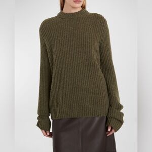 VINCE Ribbed Crewneck Sweater Womens Sz Medium Green Wool Alpaca Cozy Fisherman